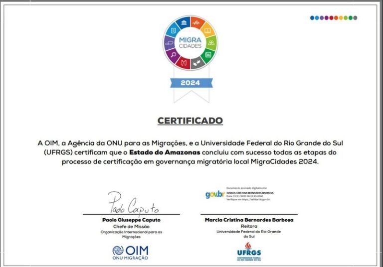 Concedido pela ONU, Governo do Amazonas recebe pela segunda vez o Selo MigraCidades Concedido pela ONU, Governo do Amazonas recebe pela segunda vez o Selo MigraCidades